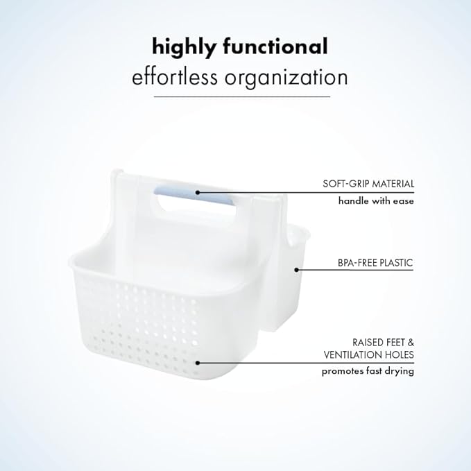 madesmart Large Portable Shower Caddy, Hold Soap, Shampoo, Hair Supplies and Beauty Products, Cleaning Supplies Organizer for Home, Dorm, Plastic Shower Tote, Soft Handle, Blue