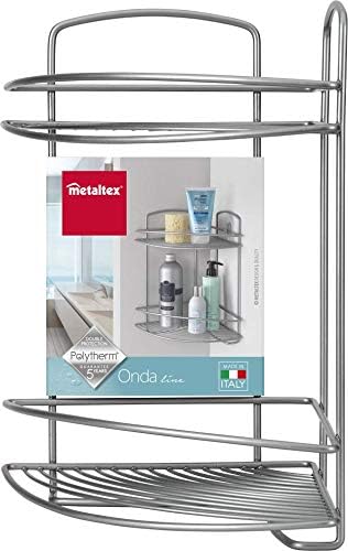 Metaltex Onda 2-Tier Corner Bathroom Shelf, Silver