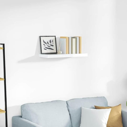 Floating Wall Shelf 23.6 inch, Modern High Gloss White MDF Wood Display Ledge for Bedroom Living Room, Compact Decorative Storage Rack