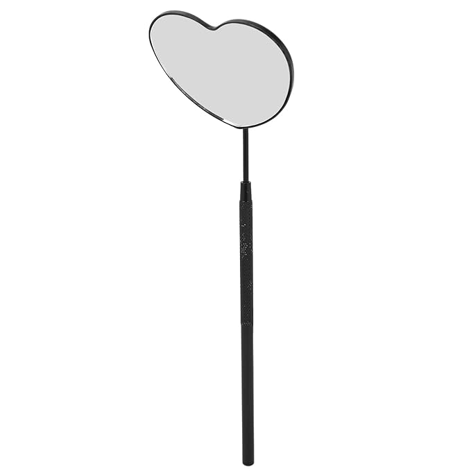 Pssopp Lash Eyelash Extension Mirror, Eyelash Makeup Mirrors Heart Shaped Lash Mirror Professional Portable Stainless Steel Makeup Eyelashes Mirrors for Lashes Extension (Black)