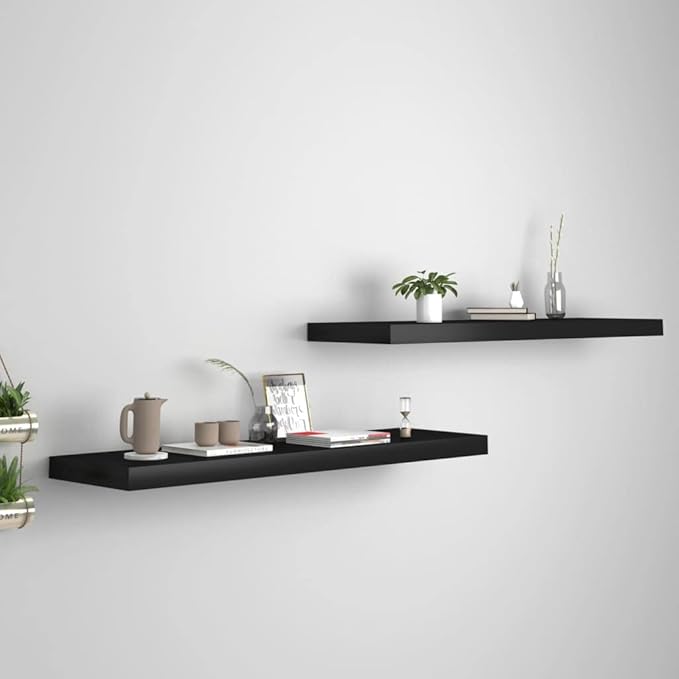 Floating Wall Shelves 2 Pack Black Modern Display Rack 35.4x9.3 Inches MDF Board with Invisible Mounting for Living Room Bedroom Home Decor Storage