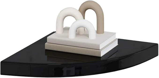 Floating Corner Shelf for Wall, High Gloss Black Modern Display 13.8 Inch Corner Wall Shelf with Invisible Mount, Honeycomb MDF for Living Room Bathroom Decor, Holds 11 lbs