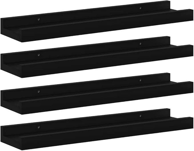 Floating Wall Shelves Set of 4, 15.7 inch Modern Matte Black MDF Wall Mounted Display Shelf for Bedroom, Living Room, Kitchen and Home Decor Storage