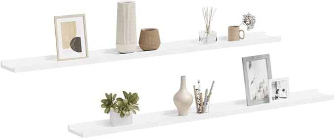 Set of 2 Floating Wall Shelves, 45.3 Inch Long Modern Display Ledge for Bedroom, Living Room, and Home Decor, Sleek White MDF Wood Storage Racks
