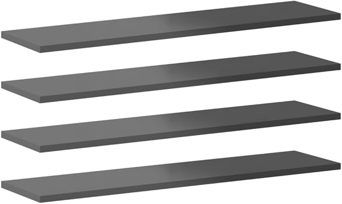 High Gloss Grey Engineered Wood Wall Mounted Shelf Set of 8, Modern Floating Shelves for Living Room and Kitchen Storage, Minimalist Design, Easy to Clean, Durable