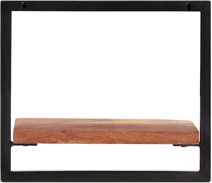 Set of 2 Live Edge Wall Shelves, Rustic Solid Acacia Wood Floating Shelves with Steel Brackets, Decorative Wall Mounted Shelving for Bedroom Living Room Office