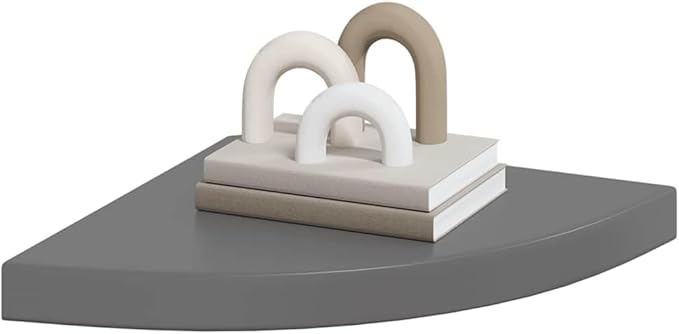 Floating Corner Shelves Set of 2, High Gloss Gray Modern Wall Mounted Display Shelves for Living Room Bathroom, 13.8x13.8 Inches, Invisible Mounting, Durable MDF and Metal, Holds 11 lbs Each