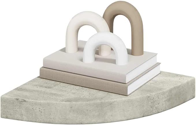 Wall Corner Shelf Set of 2, Small Floating Shelves for Bedroom Living Room, Concrete Grey MDF Decorative Corner Wall Mount Storage Organizer, Modern Triangular Display Ledge