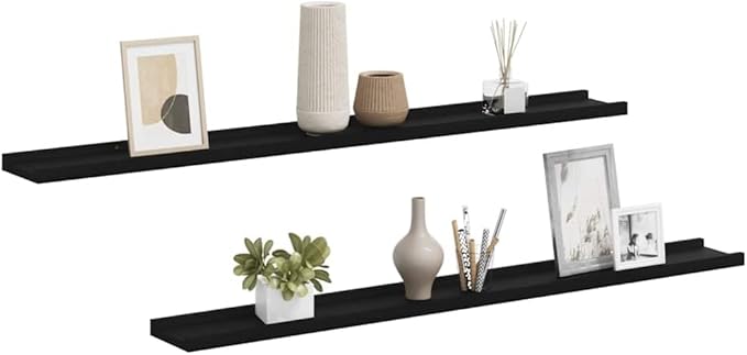 Wall Shelf Set of 2 Floating Shelves 39.4 Inch Long Display Ledges Modern Black MDF Wall Mounted Storage Shelving for Living Room Bedroom