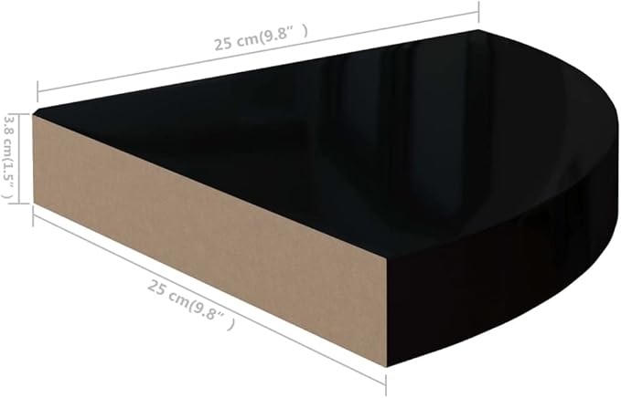 Floating Corner Shelf 9.8x9.8 Inch High Gloss Black Wall Shelf with Invisible Mount - Honeycomb MDF & Metal Storage Shelves for Bathroom, Bedroom, Living Room Decor