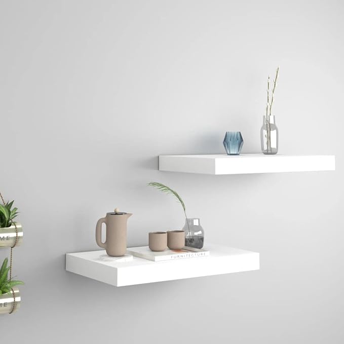 Floating Wall Shelves 2 Pack White Modern Display Rack 15.7x9.1x1.5 Inches MDF Honeycomb with Invisible Mounting System for Living Room Bedroom Office Decor