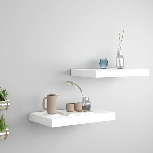 Floating Wall Shelves 2 Pack White Modern Display Rack 15.7x9.1x1.5 Inches MDF Honeycomb with Invisible Mounting System for Living Room Bedroom Office Decor