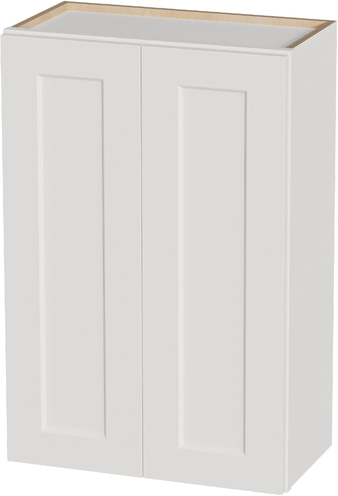 Kisart Laundry Room Cabinets Wall Mounted with Doors & Shelves, Solid Wood RTA Medicine Storage Cabinet, 24Wx36Hx12D Inch White Shaker Hanging Cupboard, Space-Saving for Kitchen, Bathroom, Garage