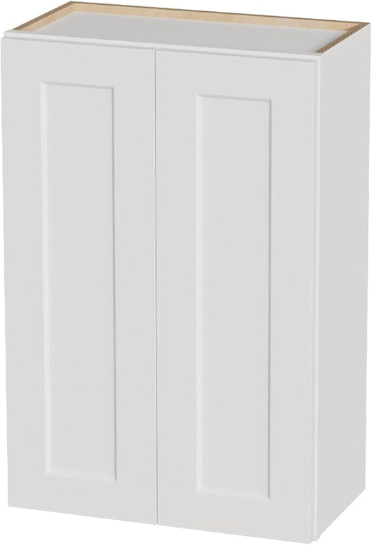 Kisart Laundry Room Cabinets Wall Mounted with Doors & Shelves, Solid Wood RTA Medicine Storage Cabinet, 24Wx36Hx12D Inch White Shaker Hanging Cupboard, Space-Saving for Kitchen, Bathroom, Garage