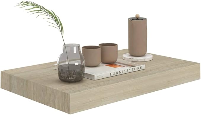 Floating Wall Shelves 2 Pack Oak Wood Display Rack with Invisible Mounting System for Living Room Bedroom Office Decor 15.7x9.1 Inches