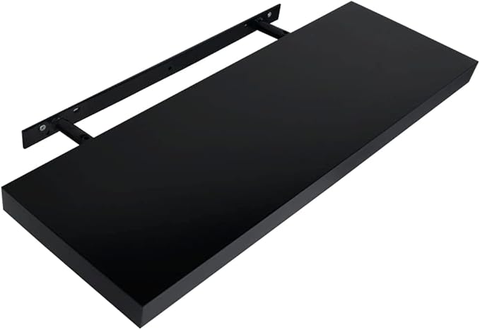 Floating Wall Shelves Set of 2, 39.4 Inch Modern Black MDF Shelving Unit for Bedroom, Living Room, and Home Office Display Storage