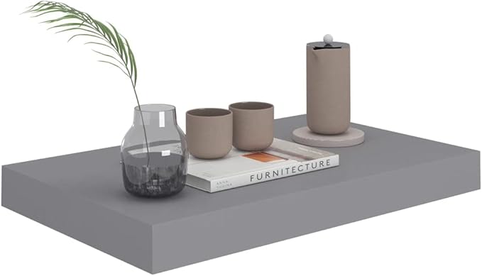 Floating Wall Shelves 2 Pack Gray Modern Display Rack with Invisible Mounting System for Living Room Bedroom Office Decor 15.7x9.1 Inches