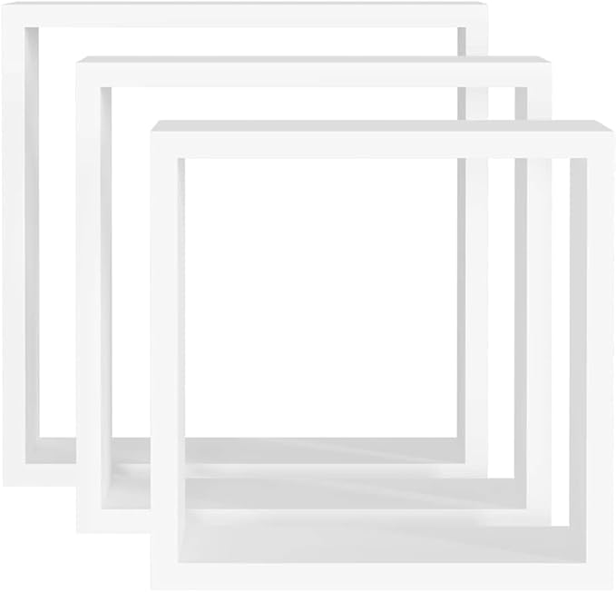 Wall Cube Shelf Set of 3, Decorative Square Floating Shelves for Living Room Bedroom, Modern White MDF Display Wall Mount Storage Organizer, Minimalist Home Decor