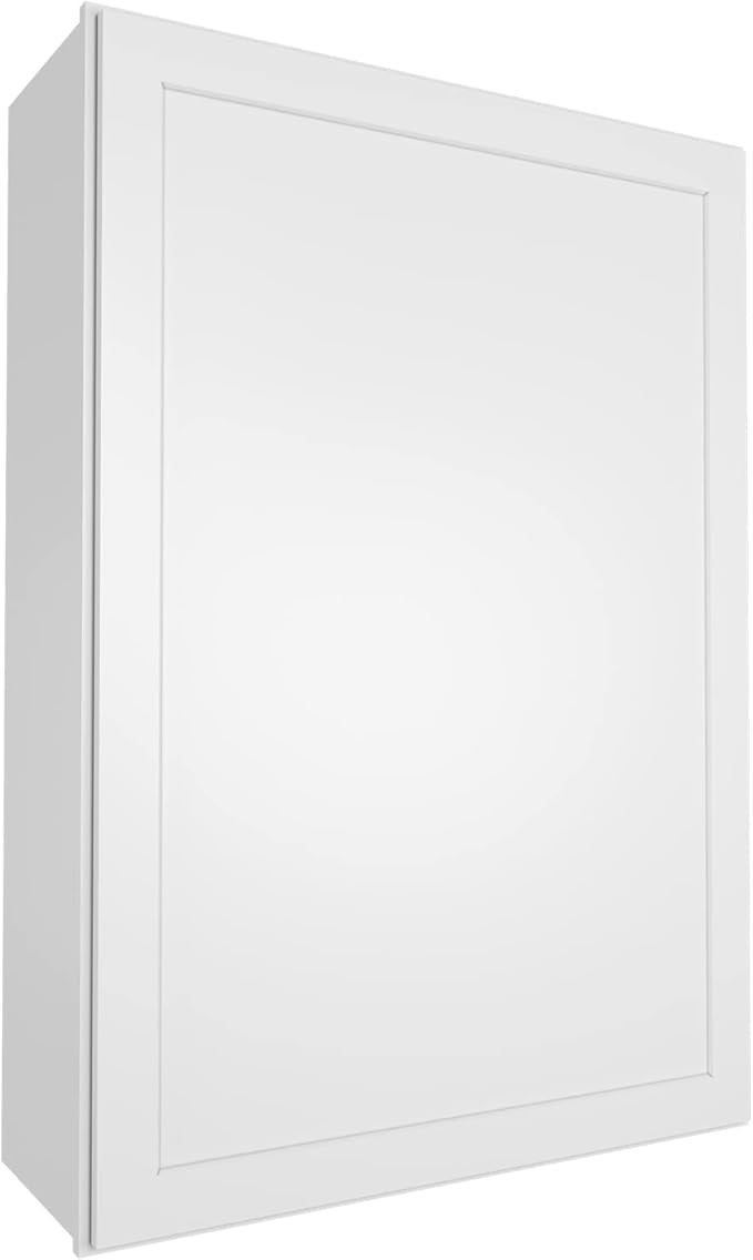 ROOMTEC Wood Wall Cabinet,RTA Single Door Medicine Cabinet with Adjustable Shelves and Soft-Close Door for Kitchen, Bathroom, and Laundry. 12" D*21" W*42" H, Shaker White