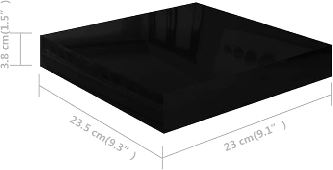 Floating Wall Shelves 2 Pack High Gloss Black Modern Display Rack for Living Room Bedroom, Invisible Mounting, 9.1x9.3x1.5 Inches MDF Honeycomb Storage Shelves for Books Decor