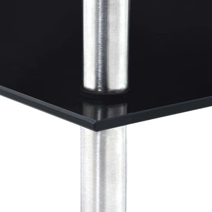 vidaXL Shelf Black Tempered glass, Stainless steel 11.8x11.8x39.4 in