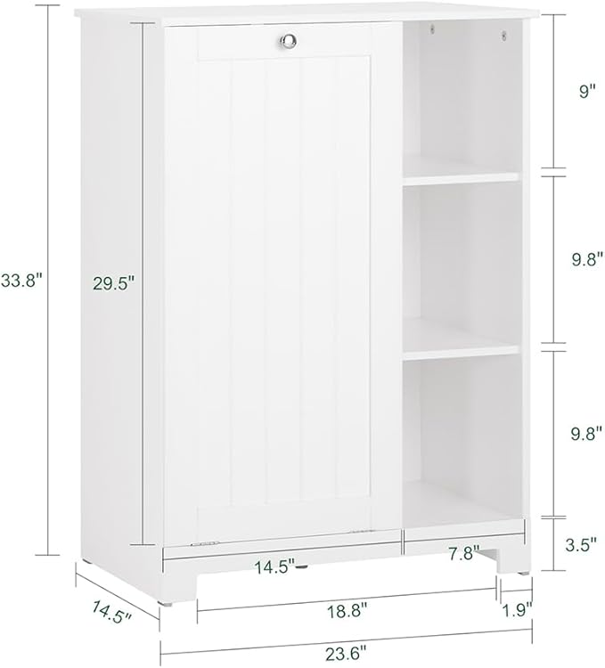 SoBuy Tilt Out Laundry Cabinet, Floor Standing Storage Cupboard with Basket Hamper Unit with Open Compartments, Bathroom White BZR105-W