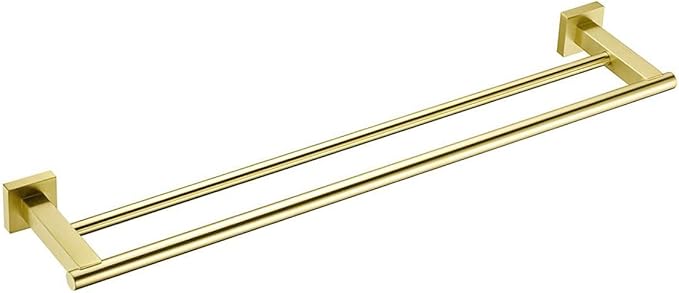 SEIDO 24 Inch Double Towel Bar, SUS 304 Stainless Steel Rustproof Towel Rack Wall Mounted, Heavy Duty Square Base Double Towel Holder for Bathroom, Kitchen, RV (Brushed Gold)