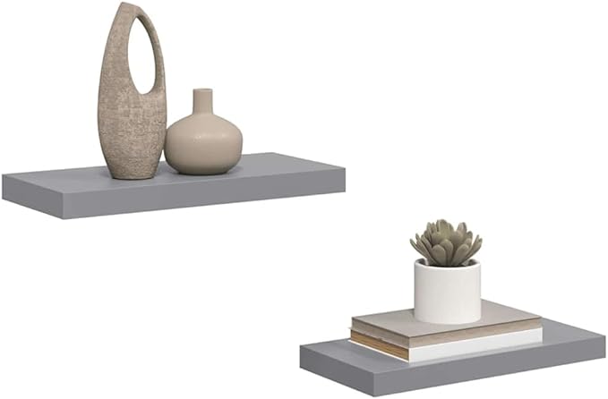 Floating Wall Shelves Set of 2, Modern Gray Display Shelves with Invisible Mounting, 19.7x9.1 Inches, Honeycomb MDF and Metal for Living Room, Bedroom, Office, Holds 15.4 lbs Each for Books Decor