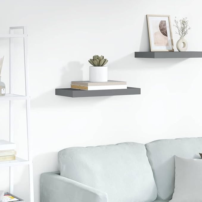 Floating Wall Shelf with Invisible Mounting, High Gloss Gray Modern Display Shelf for Living Room, 19.7x9.1 Inches, Honeycomb MDF and Metal Frame, Holds 15.4 lbs for Decor, Books, Awards