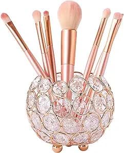 AKOAK 1 Pack Crystal Makeup Brush Holder Organizer, Makeup Comb Brush Eyebrow Pen/Pencil Cup Collection Storage Container, Candle Holder Decoration Tray for Vanity, Bathroom, Bedroom and Office