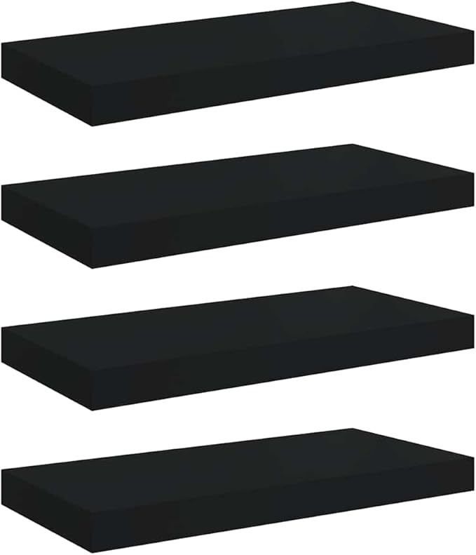 Wall Shelf Set of 4, Floating Shelves for Wall Decor, Modern Matte Black Rectangular Display Shelves for Bedroom, Living Room, and Office Storage