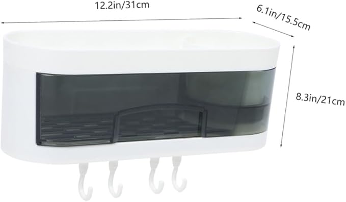 Gatuida Wall-Mounted Bathroom Shelf Organizer, Plastic Storage Rack with Hooks, No-Drill Wall Shelf for Kitchen and Bathroom Storage, Multifunctional Hanging Rack for Home Random Color