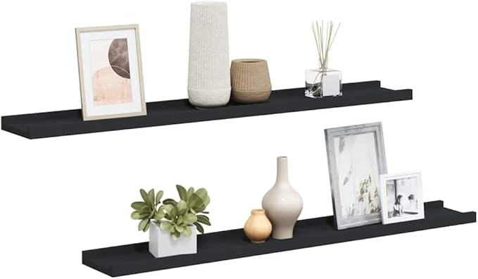 Set of 2 Black Wall Ledge Shelves 31.5 inch Floating Display Shelf for Picture Frames Art Books Modern Minimalist Wall Mounted Storage Rack