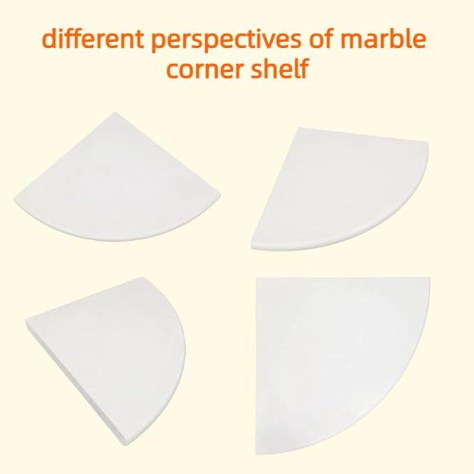 2 Pcs White Marble Corner Shower Shelf for Bathroom, 9'' x 9'' x 0.8'' Marble Corner Shelves for Bathroom Wall Mounted Both Side Polished