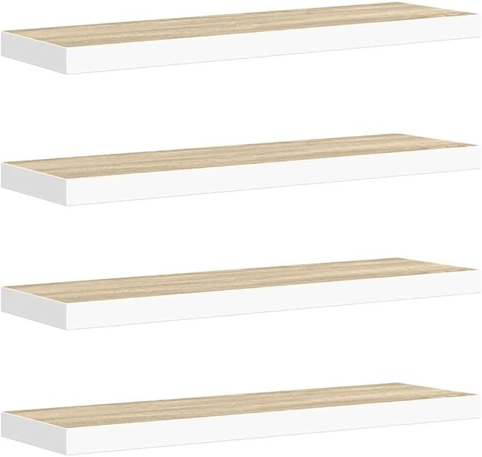 Set of 4 Floating Wall Shelves, 31.5 Inch Rectangular Decorative Shelving for Living Room, Bedroom, and Office, Modern Matte White MDF Display Storage Ledge