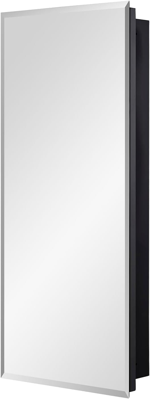 IDYLLOR Black Bathroom Medicine Cabinet with Beveled Edge Mirrored Door 16 x 36 inch, Recessed or Surface Mount, with Adjustable Glass Shelves