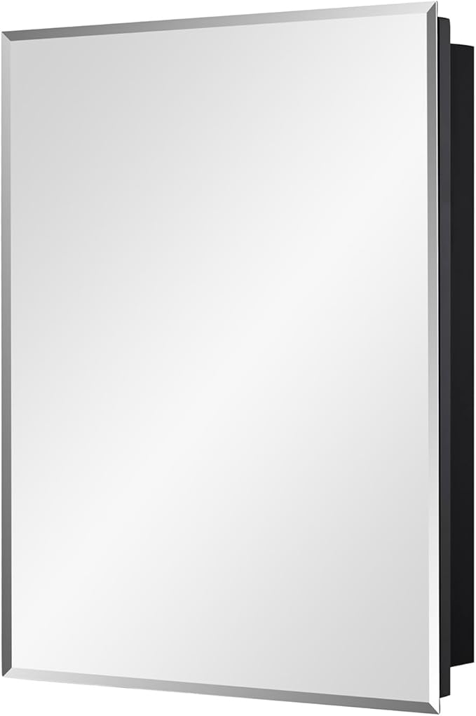 IDYLLOR Black Bathroom Medicine Cabinet with Beveled Edge Mirrored Door 20 x 26 inch, Recessed or Surface Mount, with Adjustable Glass Shelves