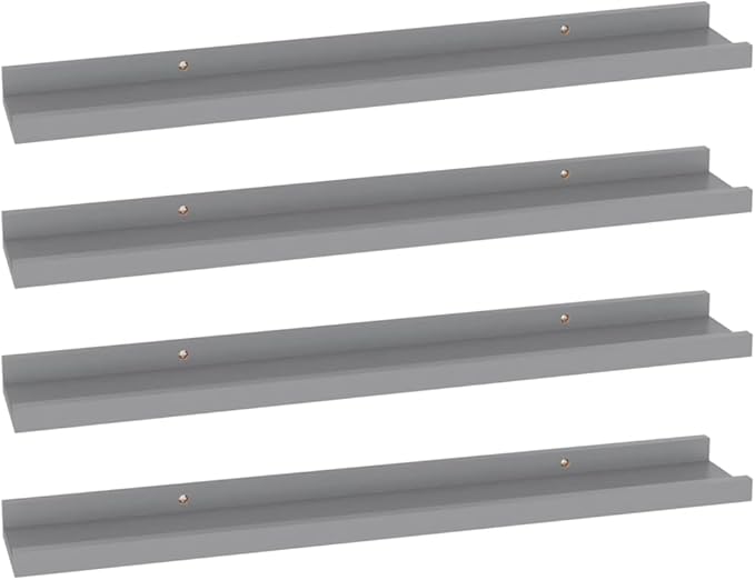 Wall Shelves Set of 4 Gray Floating 23.6x3.5x1.2 Inches for Living Room Bedroom Storage, Modern MDF Wall Mounted Shelves for Decor Books Plants