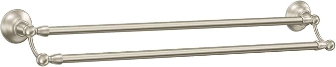 Moen Sage Collection Spot Resist Brushed Nickel 24-Inch Double Bathroom Towel Bar, Wall Mounted Bath Hanger with Two Rods, DN6822BN