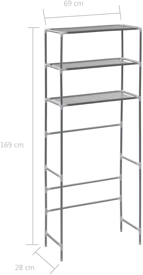 Three-Tier Storage Rack Over Laundry Machine in Silver Finish, 3 Shelves for Bathroom and Laundry Room Organization, Durable Stainless Steel Space-Saving Rack for Supplies