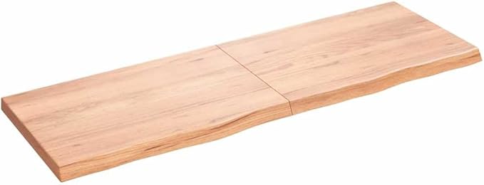 Light Brown Solid Oak Wood Bathroom Countertop 70.9"x23.6"x(0.8"-2.4") Treated Vanity Top with Live Edge Handmade for Shelf Desk Table