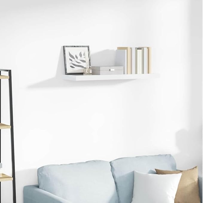 Floating Wall Shelf, Modern High Gloss White Honeycomb MDF Storage Display Ledge for Bedroom, Living Room, and Office, 31.5 Inch Invisible Mounting Decorative Shelving