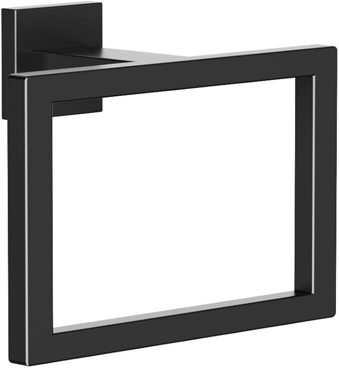 Towel Ring, SUS 304 Stainless Steel Towel Holder, Rectangular Modern Design Hand Towel Holder, Towel Racks for Bathroom, Modern Hand Towel Bar for All Styles Bathrooms (Matte Black)