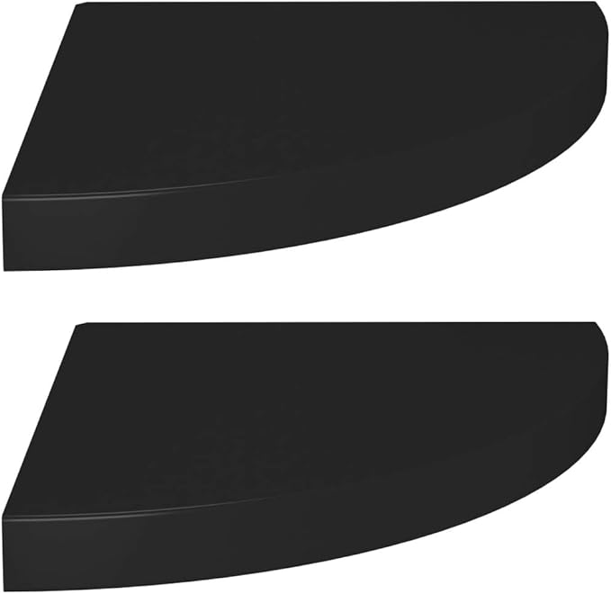 Floating Corner Shelves 2 Pack Black 13.8x13.8x1.5 Inch MDF Wall Mounted Display Storage for Home Decor Books Photos Awards with Invisible Mounting System