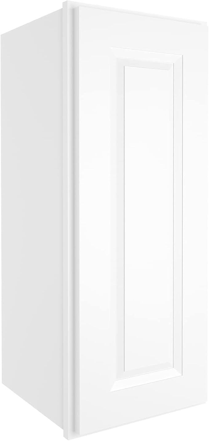 ROOMTEC Wood Wall Cabinet,RTA Single Door Medicine Cabinet with Adjustable Shelves and Soft-Close Door for Kitchen, Bathroom, and Laundry. 12" D*12" W*30" H, Traditional White