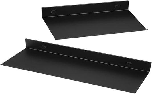 WOONEKY 2pcs Metal Floating Shelves Wall Mount Shelf Bathroom Storage Wall Storage Rack Black