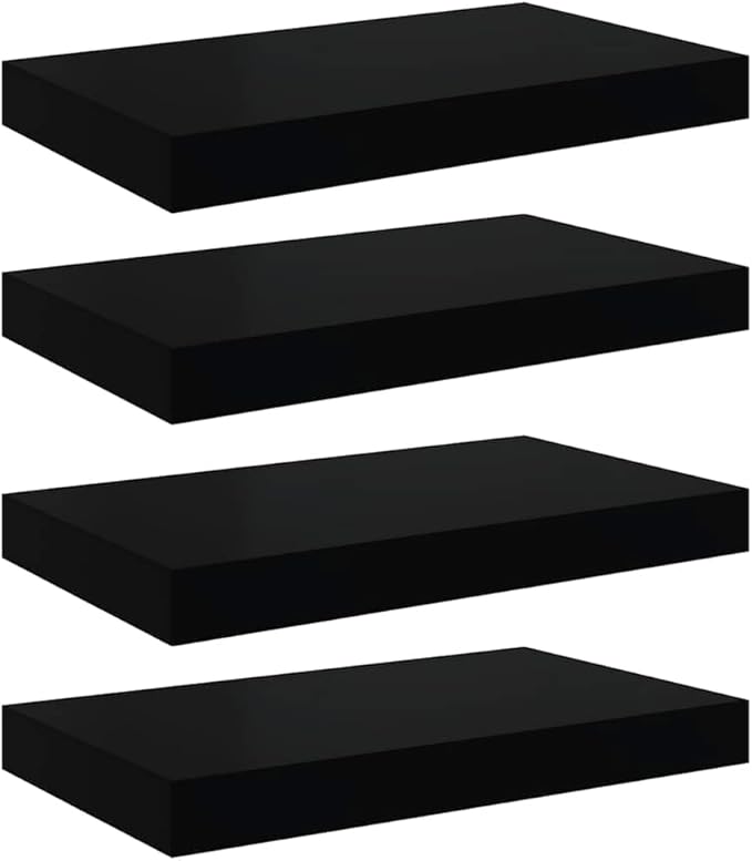 Floating Wall Shelves Set of 4, Modern Black Display Shelves with Invisible Mounting, 15.7x9.1 Inches, Honeycomb MDF for Living Room, Office, Bedroom Decor, Holds 11 lbs Each