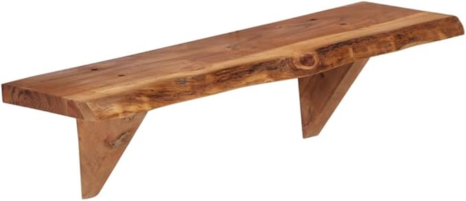 Set of 2 Solid Acacia Wood Floating Wall Shelves, Rustic Decorative Display Shelves for Living Room, Bathroom, Bedroom, Heavy Duty Wall Mounted Shelving Unit, Medium
