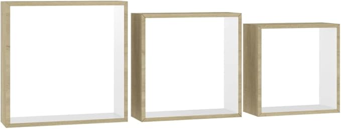 Wall Cube Shelves 3 pcs White and Sonoma Oak Modern Floating Shelves Set for Living Room Bedroom Decor with Invisible Mounting System Storage Display Organizer