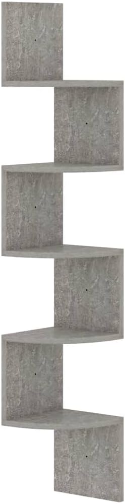 Wall Corner Shelf 5-Tier Floating Shelves, Concrete Grey Engineered Wood Storage Display Rack for Living Room Bedroom Home Office, Space Saving Design